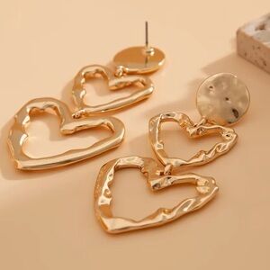 Trendy Gold Heart Drop Earrings